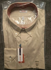 NEU MIT ETIKETT IZOD HERRENHEMD KLASSISCHE PASSFORM STRETCH KHAKI 17-17 1/2 34/35 $ 50 - Bild 1 von 9