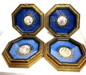 4PC Sungott Art Studios NY Porcelain Hand Enameled 24K Gold Rim Framed 11.5x11.5 - Picture 1 of 5