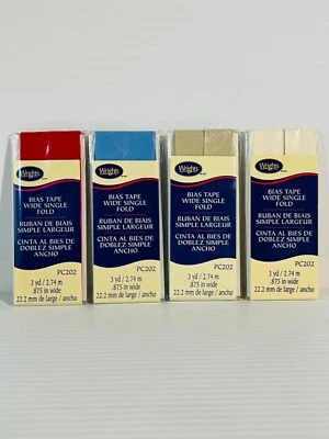 Cinta sesgada Wrights ancha pliegue único PC202 ~ 3 yardas x 0,875" varios colores NUEVO Foto 1 de 4