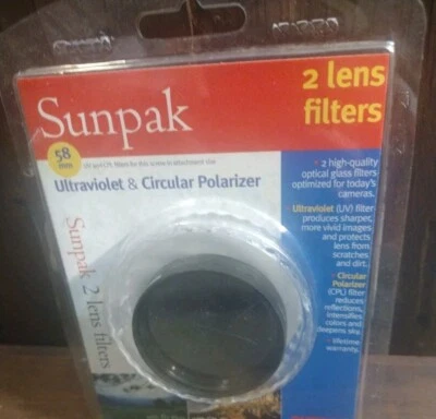 Unopened Sunpak Lens Filters UV & Circular Polarizer 58mm Lifetime Warranty  - Image 1 of 4