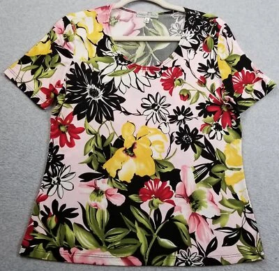 Camiseta deportiva elástica vintage Suzie Top para mujer grande L floral manga corta cuello redondo Foto 1 de 4