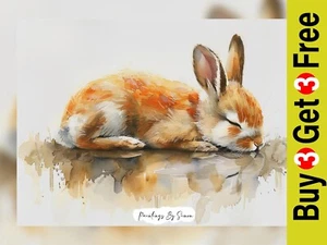 Adorable Watercolor Rabbit Painting, Watercolor Painting Print 5"x7" on Paper - Picture 1 of 7