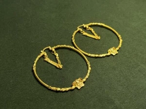 Versace Gold V Designed Hoop Dapper Earrings - Picture 1 of 9