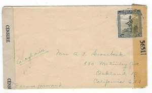 1944 Belgium Congo to Oakland California Double WWII Censors 3F50 Single Franked - Picture 1 of 2