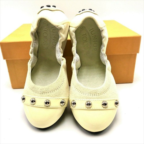 TOD’S TOD'S JUNIOR Balletto Italiano Ragazza Pelle Piatto in Pelle Avorio Pelle Usa TAGLIA 11 NUOVO!