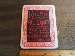 The N.Y. Consolidated Card Co Rare Vintage AD folding Rules for ONLOOKERS - Picture 1 of 3