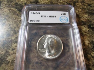 1945-S WASHINGTON QUARTER ICG MS64 DDO-001 1001 - Picture 1 of 4