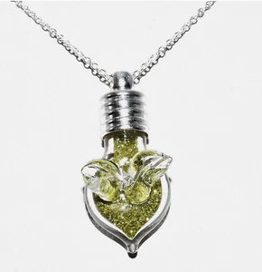 3.50CT NATURAL YELLOW DIAMOND POWDER IN GLASS VIAL WITH WINGS NECKLACE .925 - Picture 1 of 7