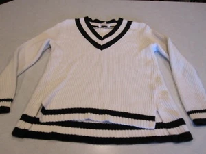 Maglione MK Michael Kors bianco/nero manica lunga taglia small collo a V ~ 9356 - Foto 1 di 6