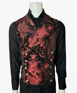 SHRINE Gothic Vampire Cavalier Vest Jacket Victorian Tapestry Goth Steampunk Red - Picture 1 of 5