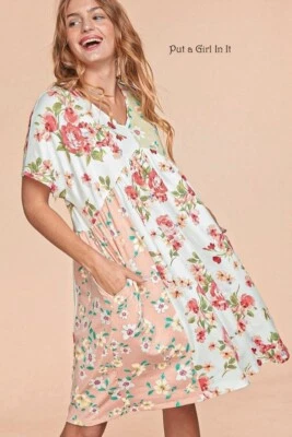 Nuevo VESTIDO RELAJADO CON BOLSILLOS FLORALES SUAVES TALLA GRANDE para mujer 1x 2x 3x EE. UU. Foto 1 de 4