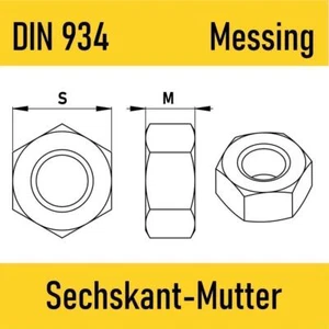 DIN 934 6KT sechskant Mutter hoch Messing blank M1 - M4 - GHW-Modellbau - Bild 1 von 22