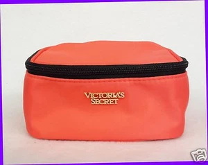 1 Victoria's Secret ORANGE Cosmetic Makeup Beauty Pouch Travel Bag Square Small - Picture 1 of 1