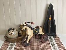 Set Of Country Decor-Includes Carved Horse,Candle Holder,candle &Three Balls
