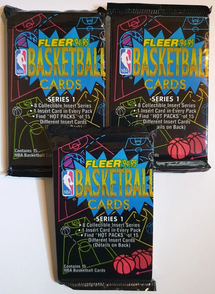 Lote de 3 x Pacotes de 1994-95 Fleer NBA Basketball Series 1 - Pacotes Selados - Imagem 1 de 2