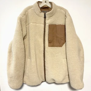 Duluth Trading Men Burly Sherpa Jacket Beige Faux Fur Hi-Pile Zip Up Pockets L - Picture 1 of 6