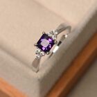 1.00Ct Princess Cut Lab Created Amethyst Solitaire Ring 14K White Gold Plated