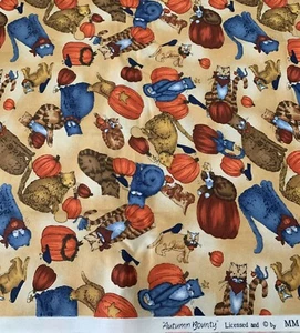 1/2 Yard MM Fab AUTUMN BOUNTY Fabric FUN CATS PUMPKINS BIRD MOUSE Cotton 50"wide - Picture 1 of 1
