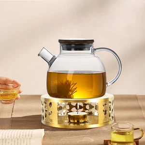 Stainless Steel Tea Coffee Teapot Warmer Candle Light Round Base Heater Gold - Picture 1 of 17