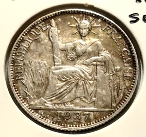 1937 French-Indochina 20 Cents Coin - KM#17.2 - .680 Silver - (SI#0218) - Picture 1 of 4