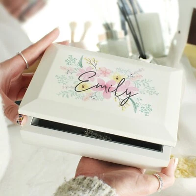 Personalised Floral Wooden Jewellery Box I Birthday Gift Girls - Image 1 of 4