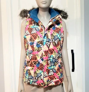 Burton Dry Ride Youth 14-16 Sugar Spice Vest Dragonfly Faux Fur Hood Trim Jacket - Picture 1 of 16