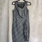 Next Womens Plaid Check Print Dress Size UK12 Square Neck Ruffle Pencil Workwear