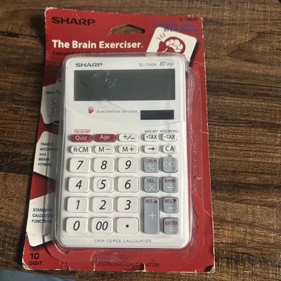 Sharp The Brain Exerciser Calculator EL-T100AB White 10 Digit Math Quiz New - Image 1 of 3