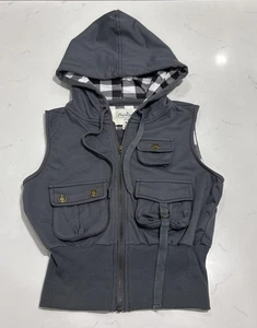 Papaya Gray Sleeveless Hoodie Cargo Pockets Zip Up Stretch Cotton Size Medium - Picture 1 of 11
