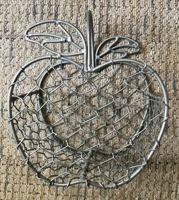 Chicken Wire Apple Shaped Egg Fruit Basket Dark Gray Farmhouse Country Kitchen - Image 1 of 4