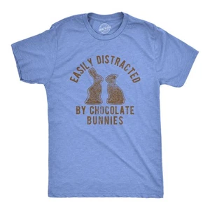 Camiseta Para Hombres Fácilmente Distraído Por Conejitos de Chocolate Divertida Domingo de Pascua Novedad - Imagen 1 de 7