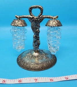 Vintage PRICE IMPORT Hanging Glass Grapes Salt Pepper SHAKERS Silver Vine STAND - Picture 1 of 16