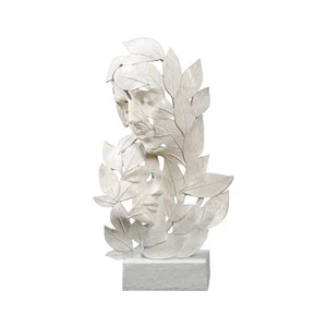 Figurine Cream Gold Polyresin Couple Face Leaves White Base 38cm Tabletop Decor - Picture 1 of 4