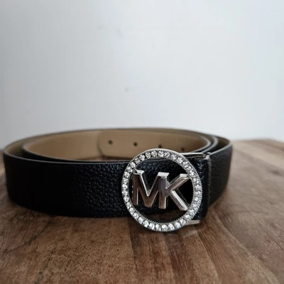 Michael Kors 1 INCH Leather Crystal Logo Belt Circle MK Signature Logo Size XL  - Image 1 of 4