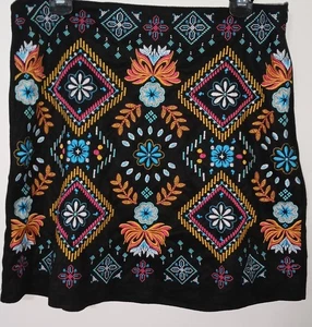 Savannah Jane Women's Skirt Black Embroidered Floral Mini Boho Peasant  Size L - Picture 1 of 8