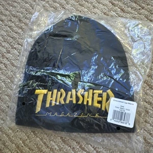 Thrasher Magazine EMBROIDERED MAG LOGO Skateboard Beanie BLACK/GOLD - Picture 1 of 2