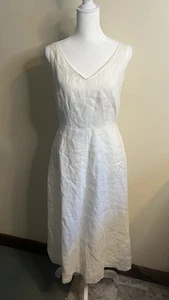 J. Crew Women’s Cream 100% Linen V Neck Midi Sleeveless Dress Size 6 - Picture 1 of 6