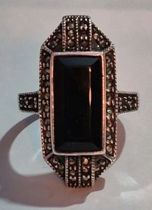 Anillo Vintage Judith Jack Estilo Art Deco Esterlina Negro Ónix Marcasita Talla 8.75 - Imagen 1 de 16
