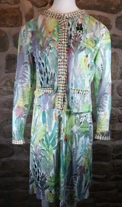 Marc Cain Dress & Jacket N2  Multicoloured Chiffon Floral Tweed Pearl Buttons  - Picture 1 of 17
