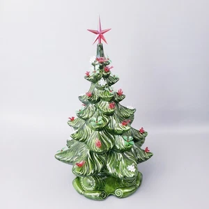 Vintage Keramik Weihnachtsbaum 18" mit roten Vögeln, klaren Kerzen & Stechpalmenbeeren - Bild 1 von 17