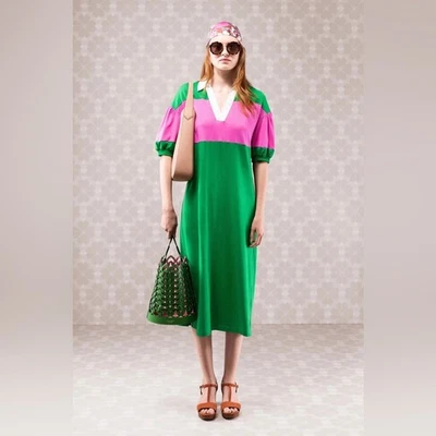 Vestido largo midi Kate Spade New York colorblock patrón verde y rosa talla S Foto 1 de 4