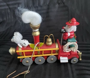 Vintage Kurt Adler 1985 wood santa fire truck with dalmation christmas ornament - Picture 1 of 11