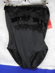 Spanx Size 12 One-piece Swimsuit Black Ruffle Strapless - Picture 1 of 4