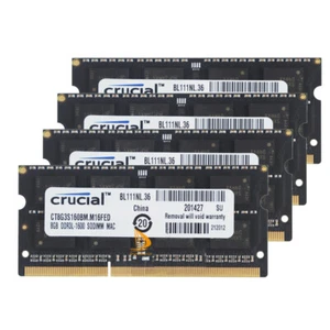 Crucial 4x 8GB 2Rx8 PC3L-12800S SODIMM RAM Laptop Memory Intel DDR3L 1600Mhz" - Picture 1 of 5