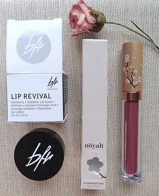 BEAUTY FOR REAL LIP REVIVAL Lip Scrub + NOYAH Natural LIP GLOSS in MALBEC ~ NIB! - Image 1 of 4