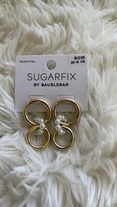 SUGARFIX by BaubleBar Lustrous Triple Hoop Earrings - Gold Tone Pearl - Picture 1 of 2