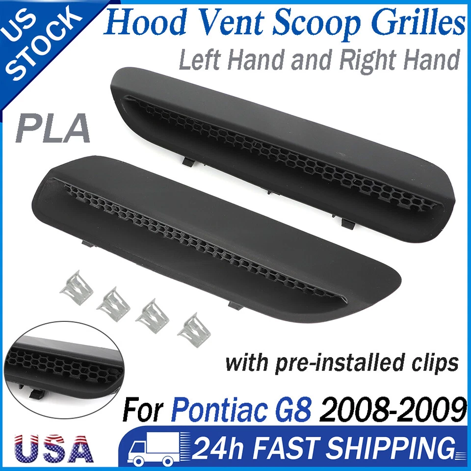 For 2008 2009 Pontiac G8 GT GXP Hood Scoops Grilles Vents PAIR LH & RH w/ Clips Foto 1 de 4
