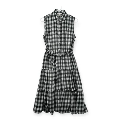 Vestido Nanette Lepore Nivel Volantes Para Mujer Talla 6 Cuadros Corbata con Botones NUEVO Foto 1 de 4