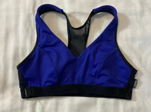 Sports Bra Purple Black Sz 34B Meshed Keyhole Back Unpadded Shock Absorber - Picture 1 of 7