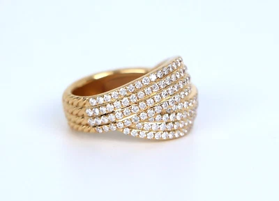 $6,500 David Yurman 18K Yellow Gold Full Pave Diamond Origami Cocktail Ring Band - Image 1 of 4